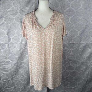 EVRI Pink Animal Print Smocked V-Neck Blouse Size 3X